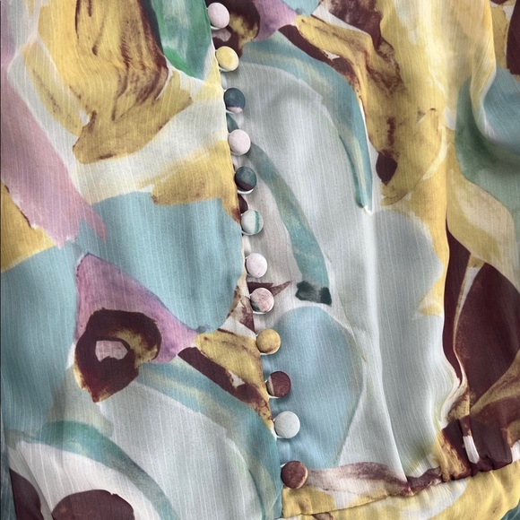 TED BAKER Ellain Graphic-Print Tiered Crepe Mini Dress. Size 3 - Picture 13 of 13